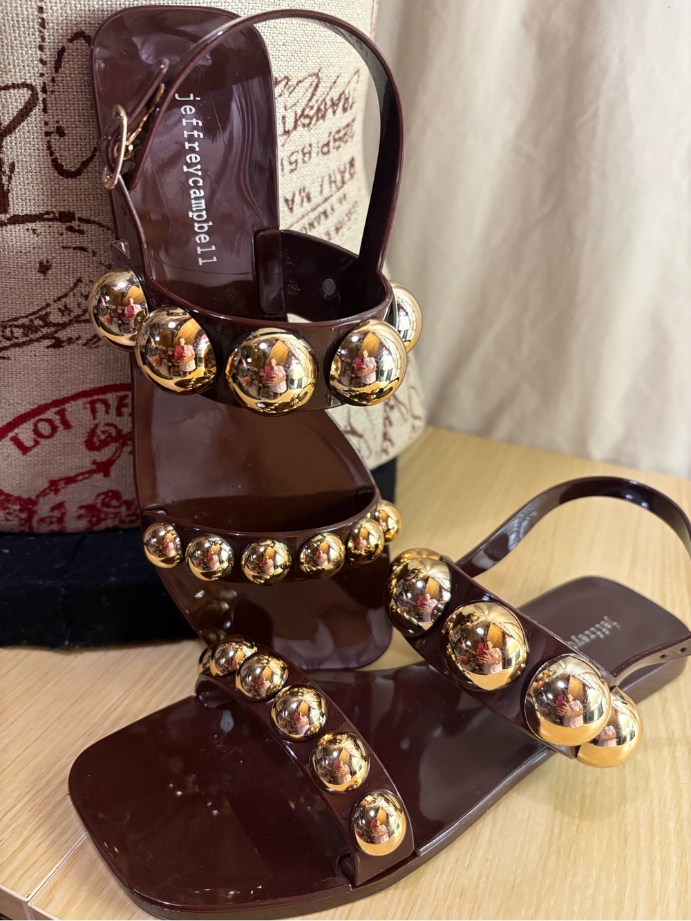 Jeffrey Campbell Gum-Drop Jelly Sandals Brown with Gold. Size 7